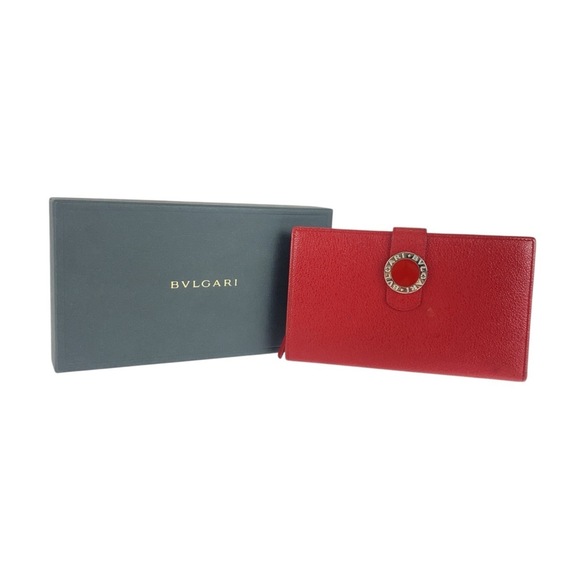 BVLGARI Colore Red Leather Long Wallet with Silver Hardware, Women's, 505931